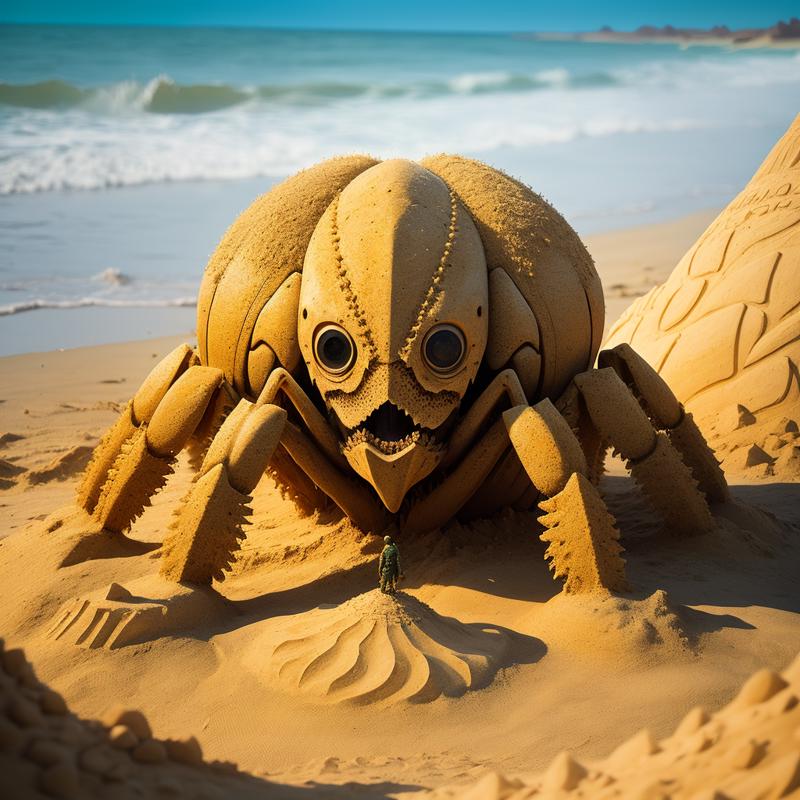 00049-635056186-a (sandsculpturecd) spider, (solo_1.2), standing in sandbeach, , no humans, high quality, masterpiece, realistic, photorealistic.png